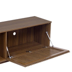 Mid-Century Modern style 2 in 1 PET FRIENDLY Walnut TV STAND Cat house With Sliding glass door flip-down