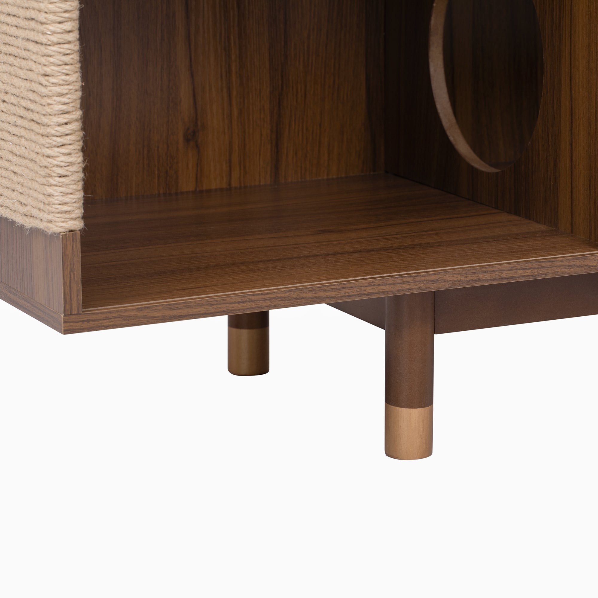 Mid-Century Modern style 2 in 1 PET FRIENDLY Walnut TV STAND Cat house With Sliding glass door flip-down