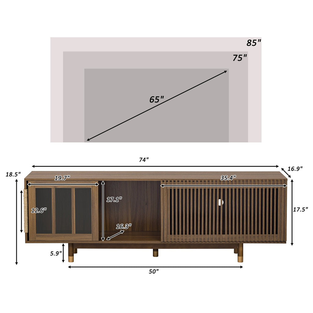 Mid-Century Modern style 2 in 1 PET FRIENDLY Walnut TV STAND Cat house With Sliding glass door flip-down