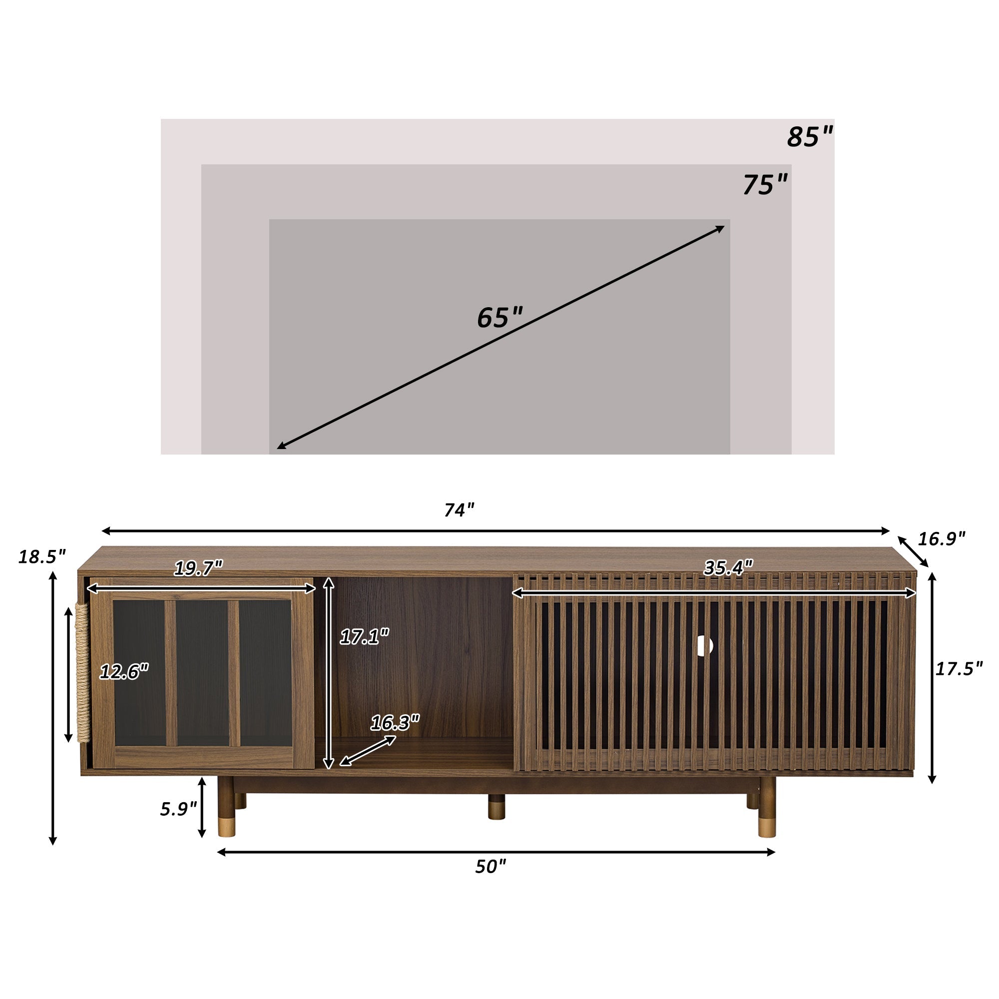 Mid-Century Modern style 2 in 1 PET FRIENDLY Walnut TV STAND Cat house With Sliding glass door flip-down