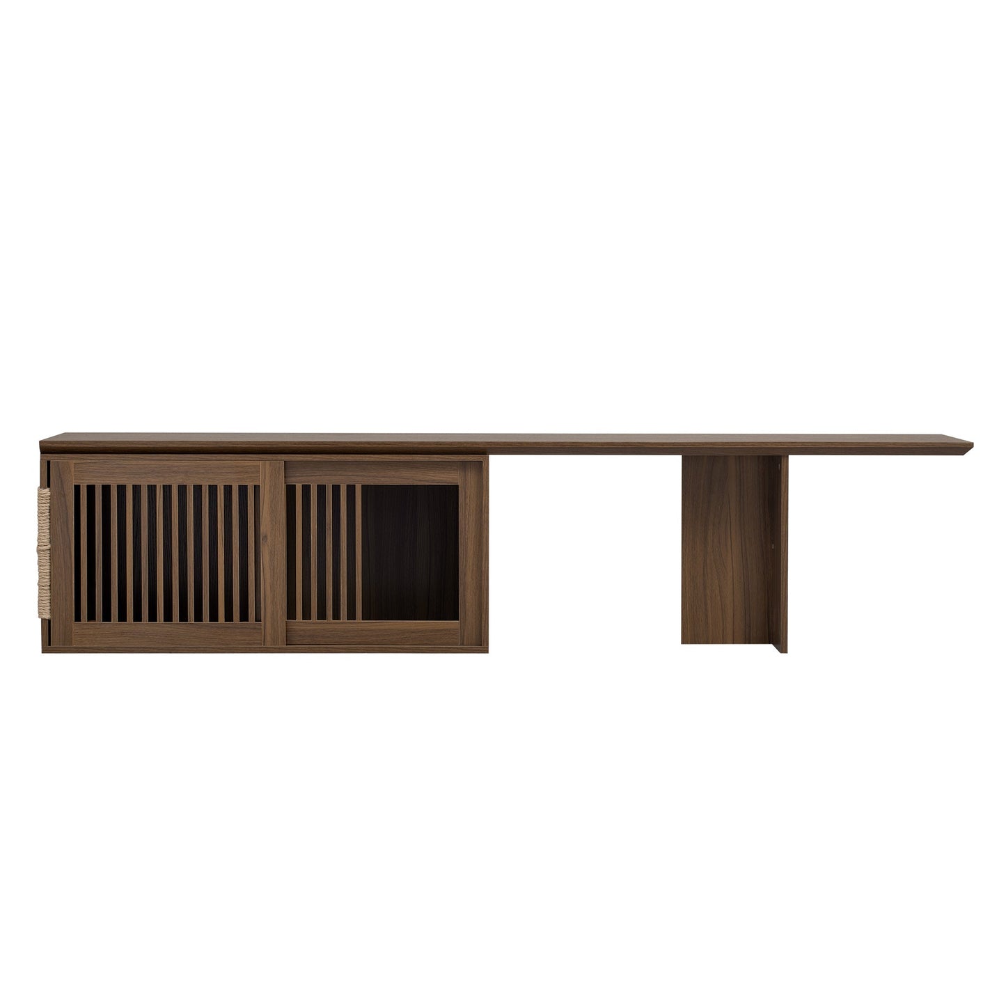 Mid-Century Modern 2 in 1 PET FRIENDLY Walnut TV Stand With Extendable table Soft cushion Sliding door Cat friendly furniture