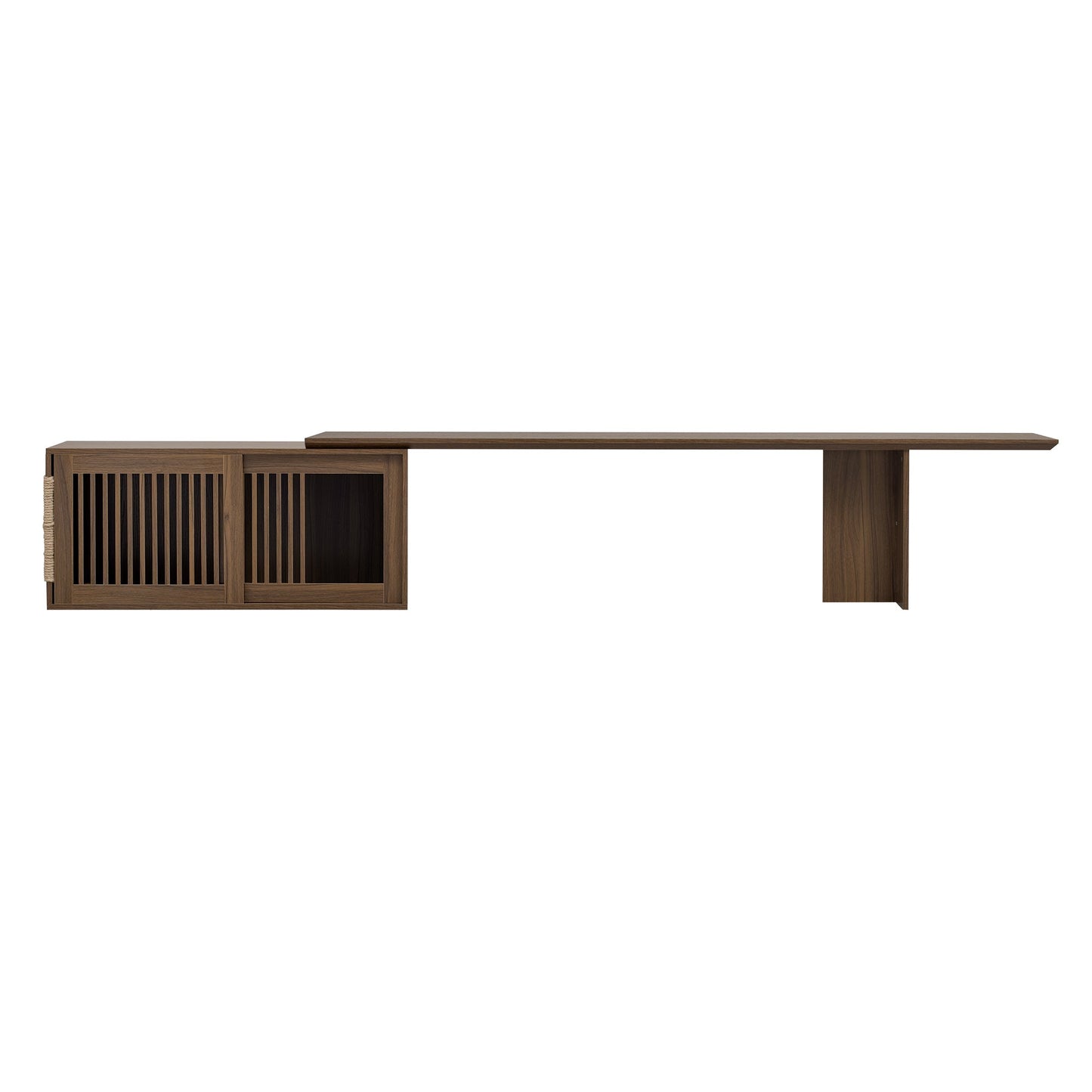 Mid-Century Modern 2 in 1 PET FRIENDLY Walnut TV Stand With Extendable table Soft cushion Sliding door Cat friendly furniture