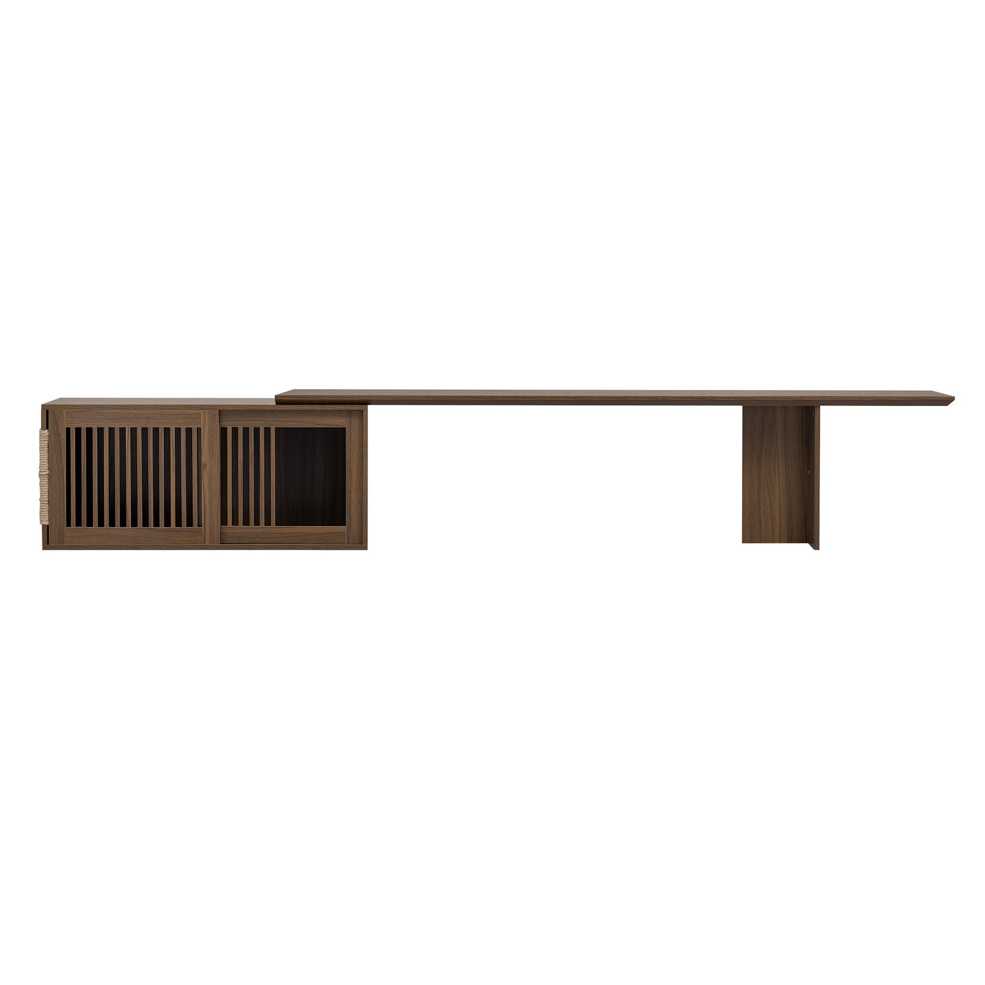 Mid-Century Modern 2 in 1 PET FRIENDLY Walnut TV Stand With Extendable table Soft cushion Sliding door Cat friendly furniture