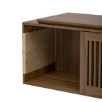 Mid-Century Modern 2 in 1 PET FRIENDLY Walnut TV Stand With Extendable table Soft cushion Sliding door Cat friendly furniture
