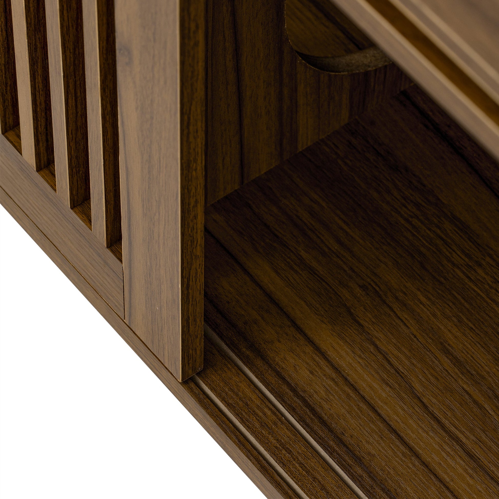 Mid-Century Modern 2 in 1 PET FRIENDLY Walnut TV Stand With Extendable table Soft cushion Sliding door Cat friendly furniture