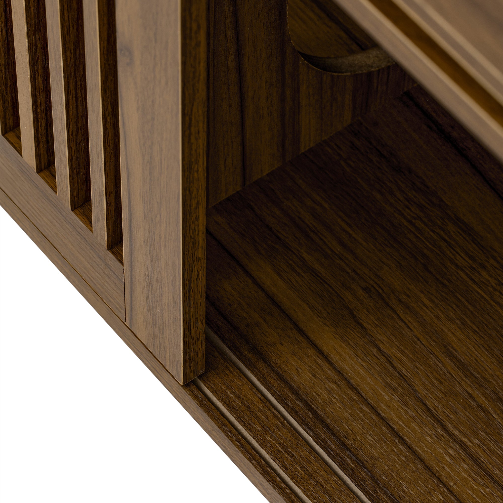 Mid-Century Modern 2 in 1 PET FRIENDLY Walnut TV Stand With Extendable table Soft cushion Sliding door Cat friendly furniture