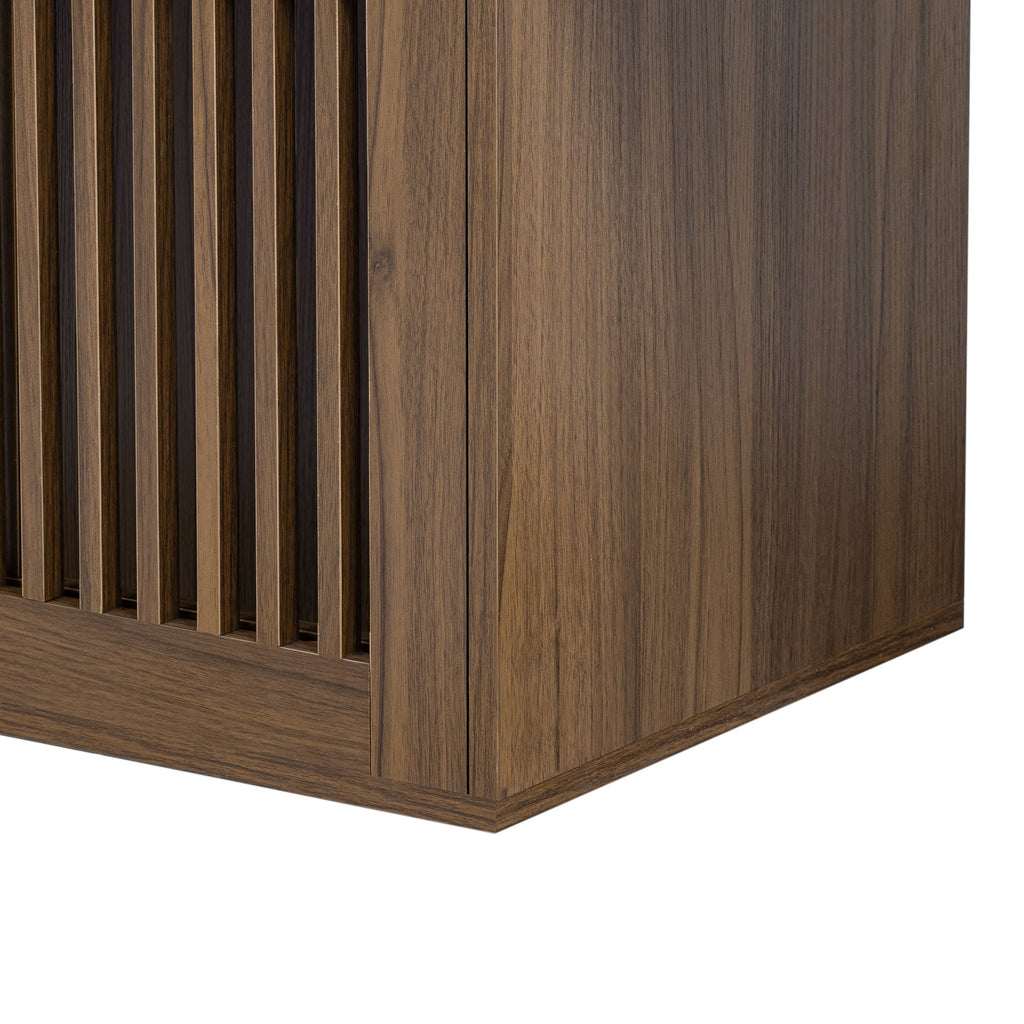 Mid-Century Modern 2 in 1 PET FRIENDLY Walnut TV Stand With Extendable table Soft cushion Sliding door Cat friendly furniture