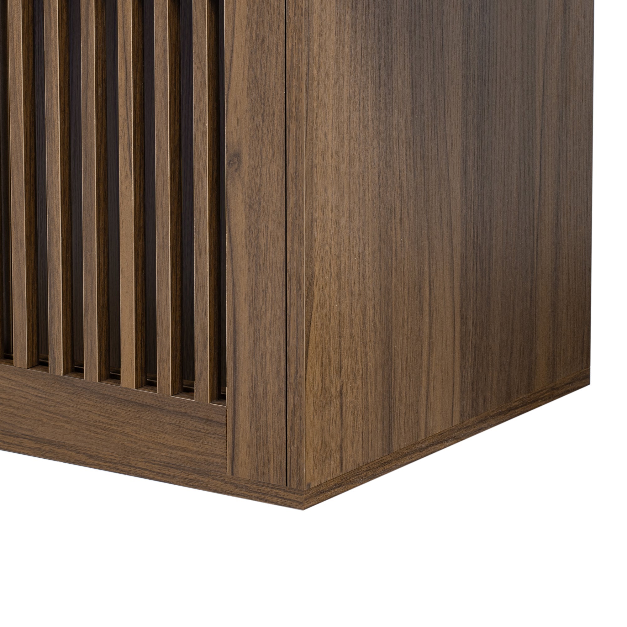 Mid-Century Modern 2 in 1 PET FRIENDLY Walnut TV Stand With Extendable table Soft cushion Sliding door Cat friendly furniture