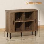 Storage Cabinet Sideboard Buffet Cabinet with Storage, Nordic Coffee Bar Cabinet with Slatted Tambour Doors and Metal Legs, Walnut Buffets