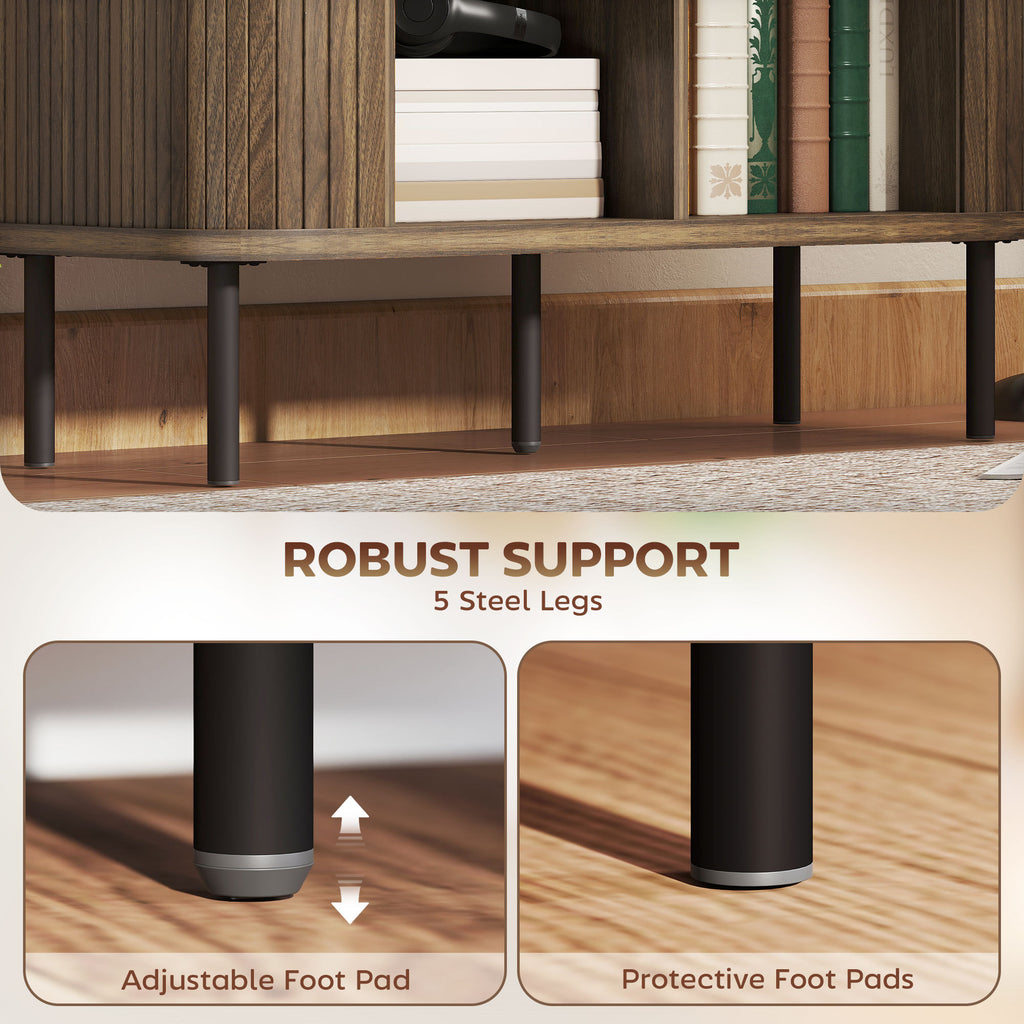 Storage Cabinet Sideboard Buffet Cabinet with Storage, Nordic Coffee Bar Cabinet with Slatted Tambour Doors and Metal Legs, Walnut Buffets