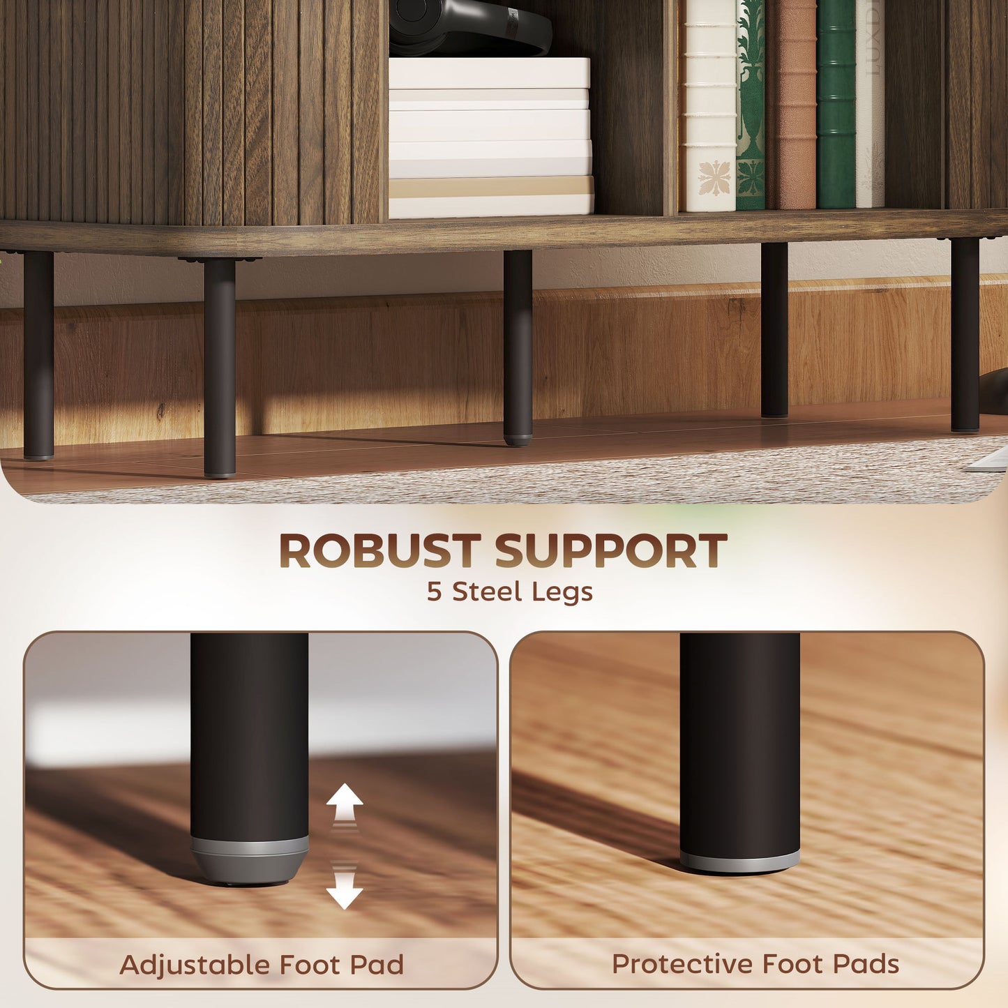 Storage Cabinet Sideboard Buffet Cabinet with Storage, Nordic Coffee Bar Cabinet with Slatted Tambour Doors and Metal Legs, Walnut Buffets