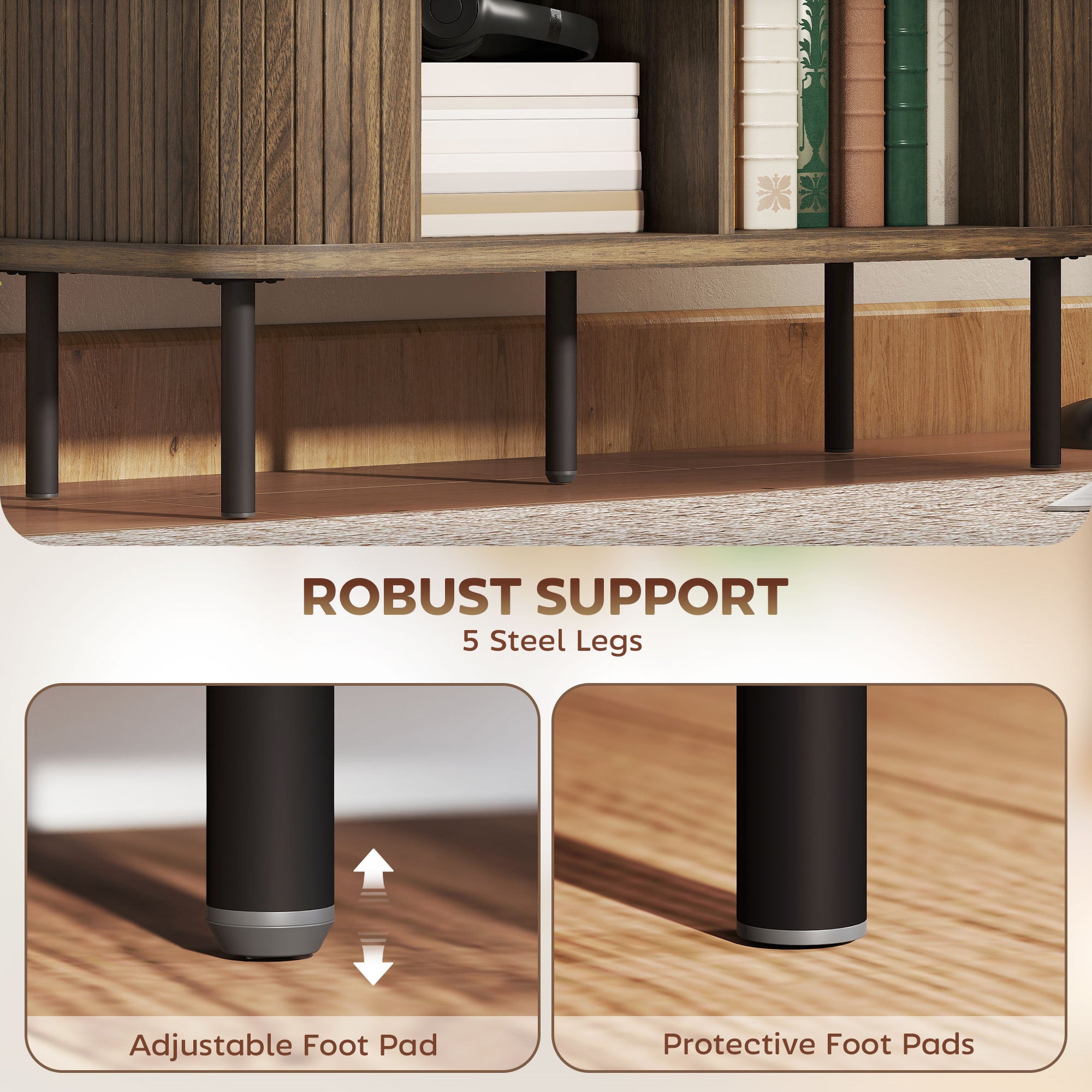 Storage Cabinet Sideboard Buffet Cabinet with Storage, Nordic Coffee Bar Cabinet with Slatted Tambour Doors and Metal Legs, Walnut Buffets