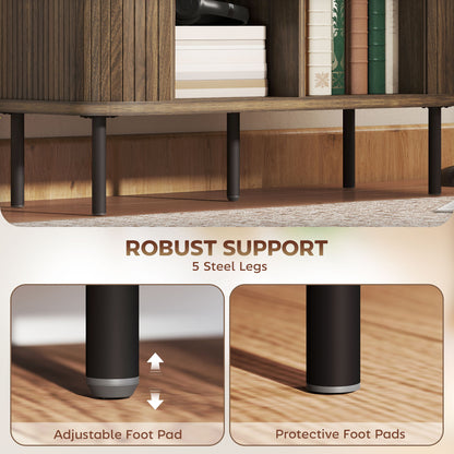 Storage Cabinet Sideboard Buffet Cabinet with Storage, Nordic Coffee Bar Cabinet with Slatted Tambour Doors and Metal Legs, Walnut Buffets