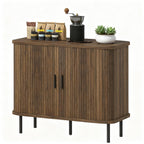 Storage Cabinet Sideboard Buffet Cabinet with Storage, Nordic Coffee Bar Cabinet with Slatted Tambour Doors and Metal Legs, Walnut Buffets
