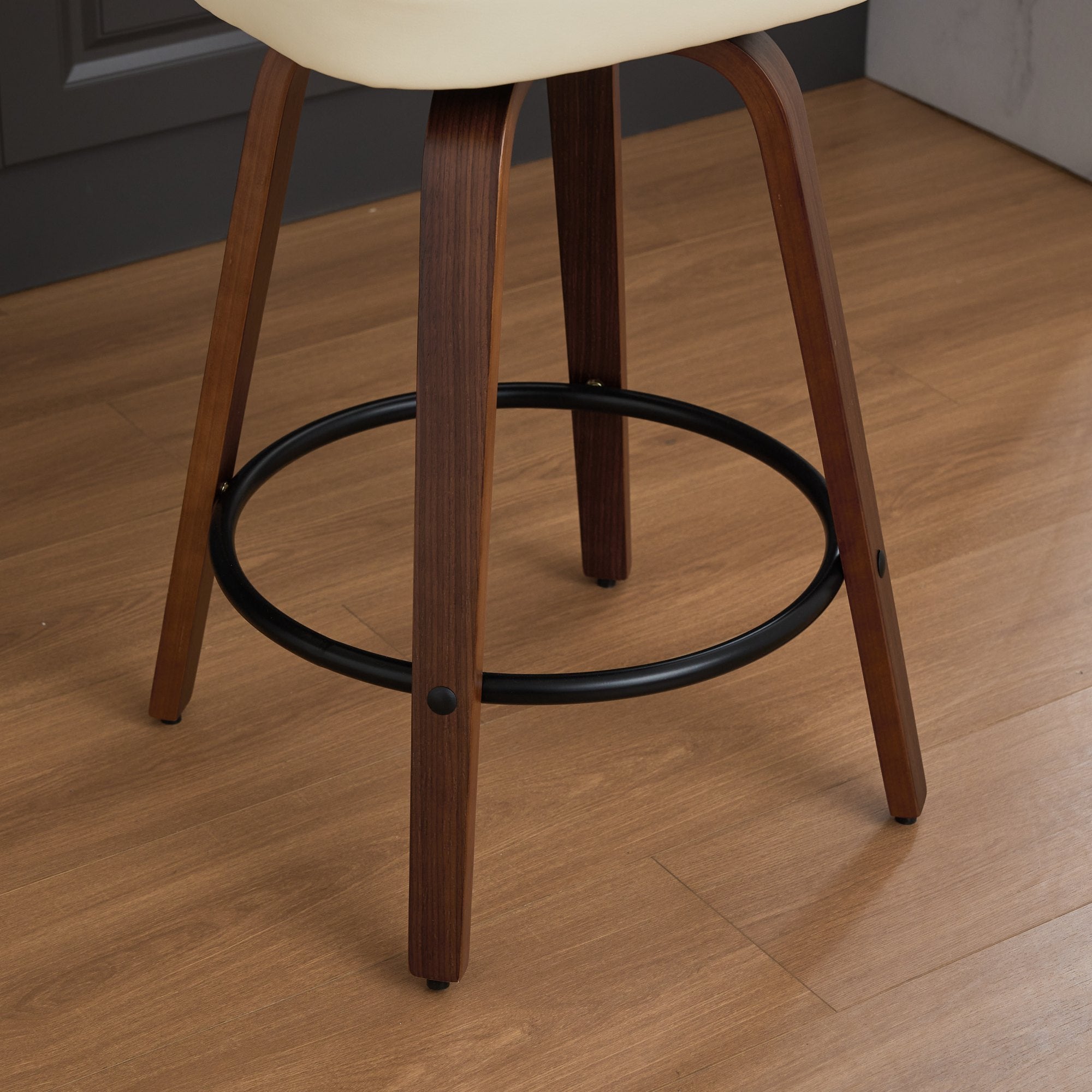 Walnut Rattan Swivel Counter Height Bar Stools.