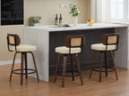 Walnut Rattan Swivel Counter Height Bar Stools.