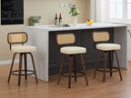 Walnut Rattan Swivel Counter Height Bar Stools.