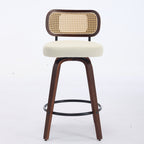 Walnut Rattan Swivel Counter Height Bar Stools.
