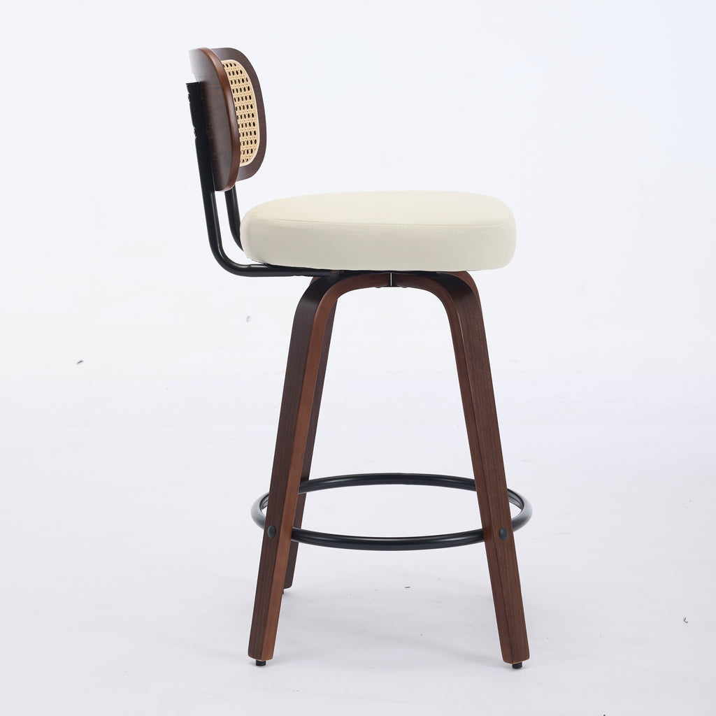 Walnut Rattan Swivel Counter Height Bar Stools.