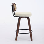 Walnut Rattan Swivel Counter Height Bar Stools.