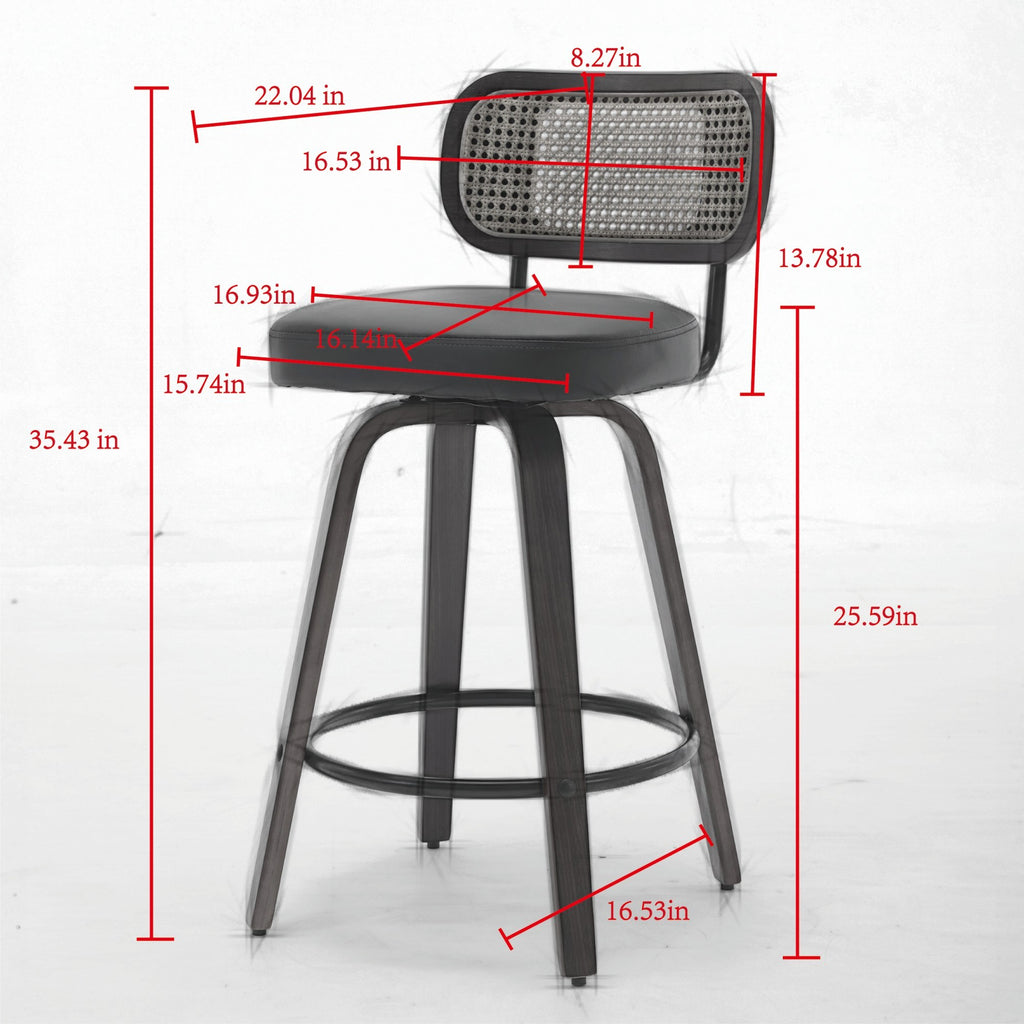 Walnut Rattan Swivel Counter Height Bar Stools.