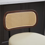Walnut Rattan Swivel Counter Height Bar Stools.