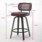 Set of 2 Counter Height Bar Stools - 26 inch Rattan Counter Height Stools with Cane Back, Upholstered Seat, Walnut Craftsmanship, Swivel Counter Stools for Island/Kitchen/Counter/Bar (Walnut /Beige)