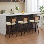 Walnut Rattan Swivel Counter Height Bar Stools.