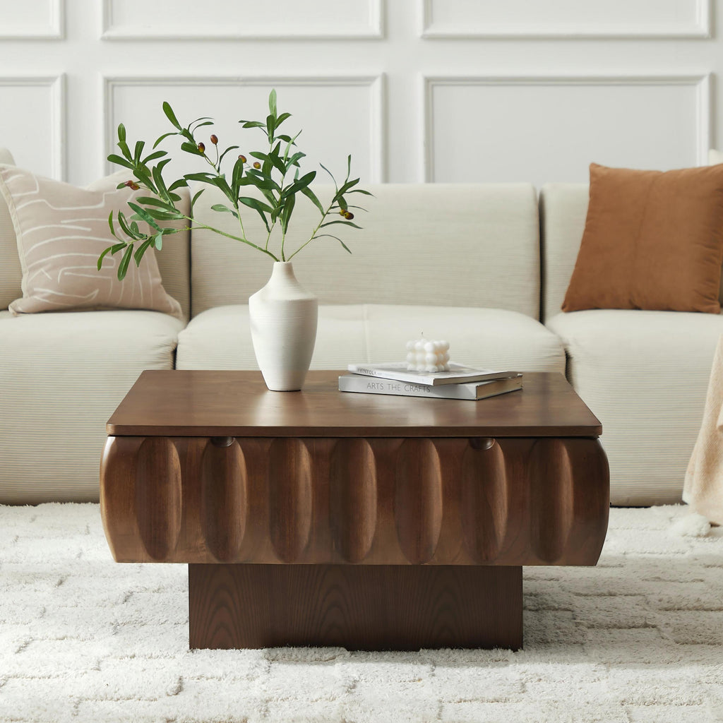 Square Lift-Top Coffee Table with Solid Wood Frame and Hidden Storage Coffee Table