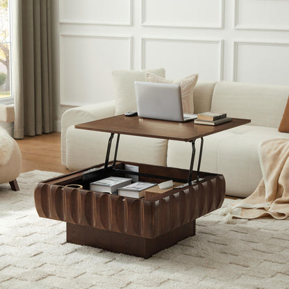 Square Lift-Top Coffee Table with Solid Wood Frame and Hidden Storage Coffee Table