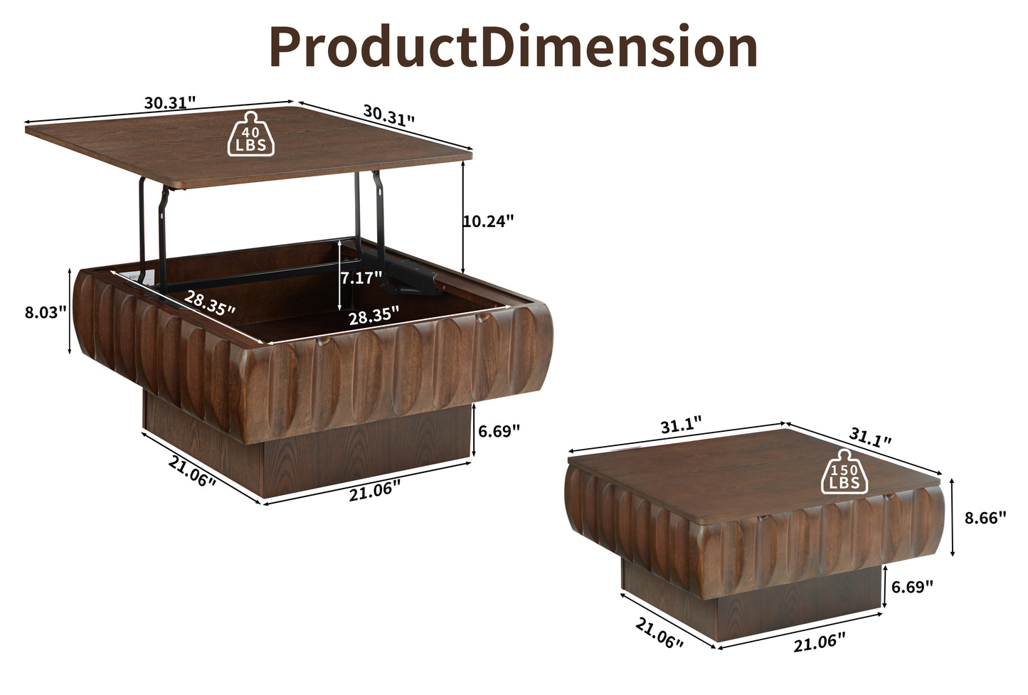 Square Lift-Top Coffee Table with Solid Wood Frame and Hidden Storage Coffee Table