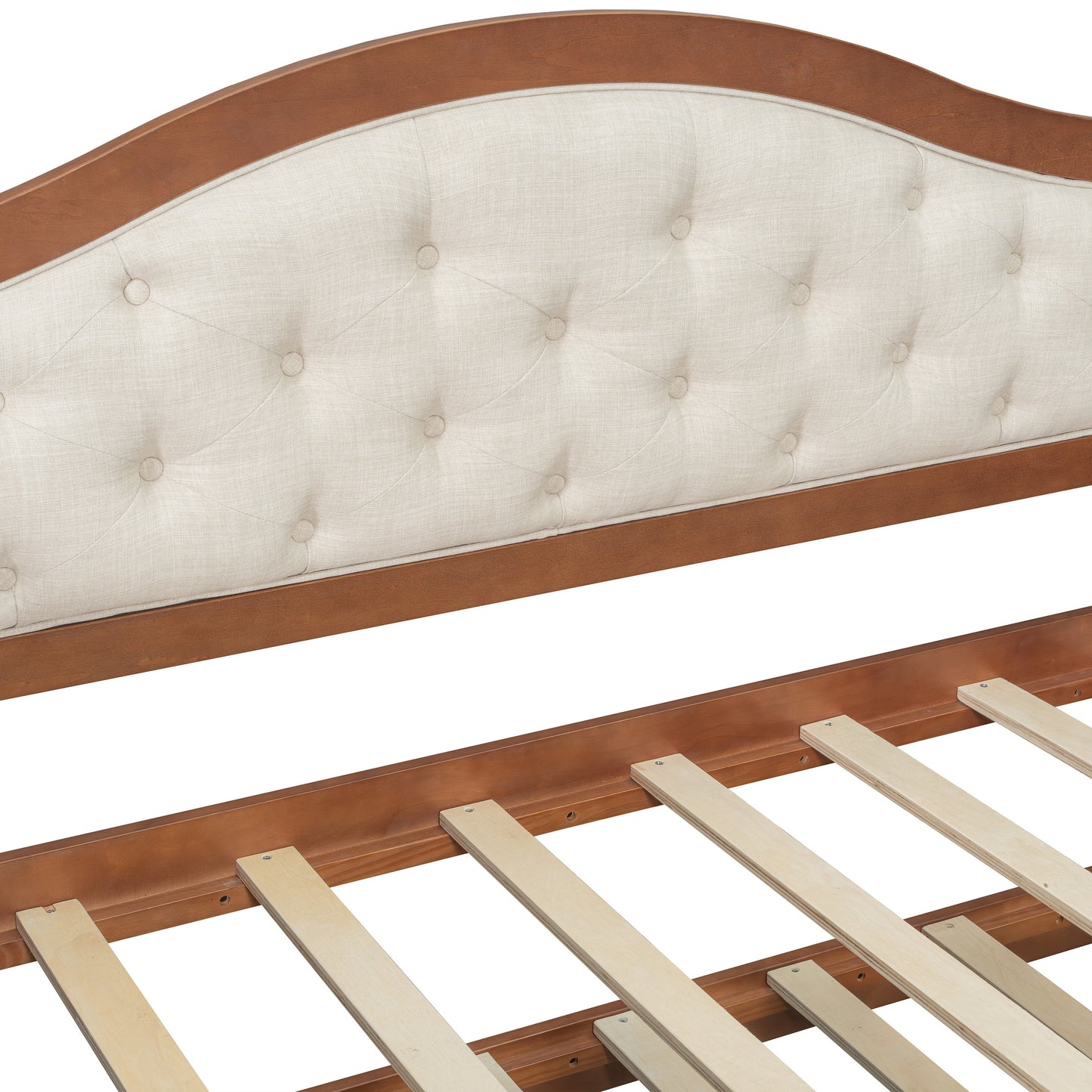 Twin Daybed with Trundle, Twin Size Daybed with 2 Storage Drawers, Wooden Sofa Bed with Upholstered Button Tufted Backrest for Living Room, Bedroom, Guest Room,Walnut Daybeds