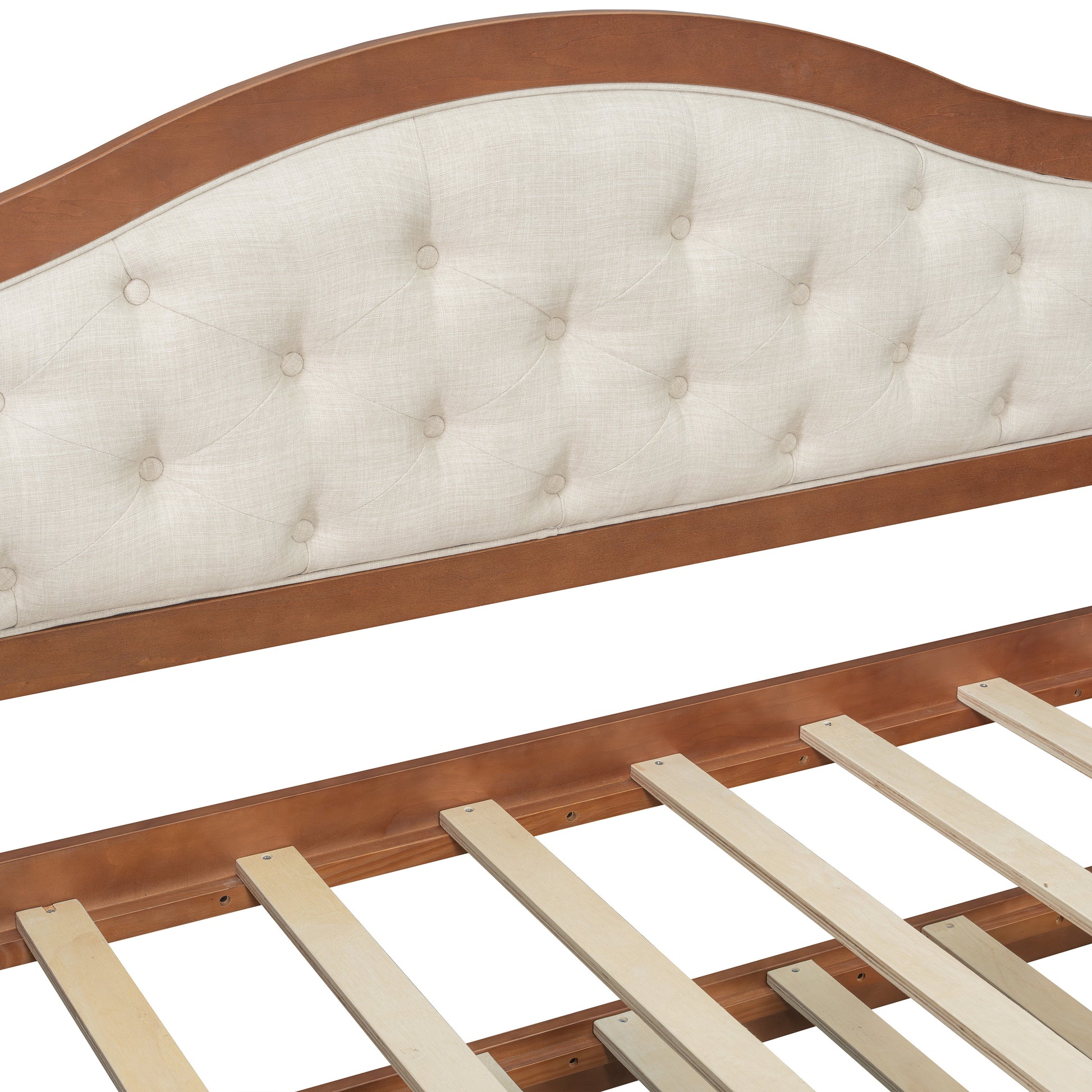 Twin Daybed with Trundle, Twin Size Daybed with 2 Storage Drawers, Wooden Sofa Bed with Upholstered Button Tufted Backrest for Living Room, Bedroom, Guest Room,Walnut Daybeds