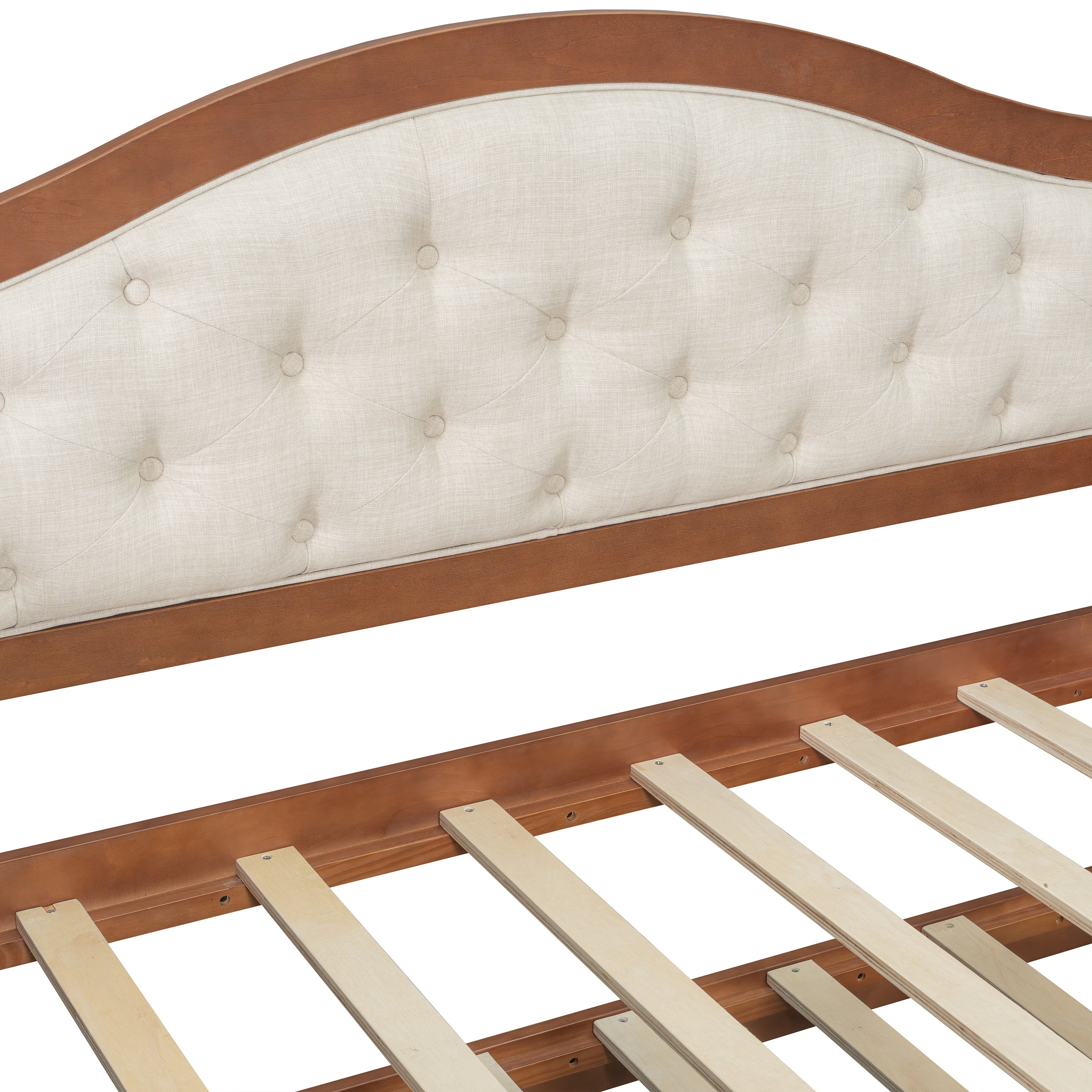 Twin Daybed with Trundle, Twin Size Daybed with 2 Storage Drawers, Wooden Sofa Bed with Upholstered Button Tufted Backrest for Living Room, Bedroom, Guest Room,Walnut Daybeds