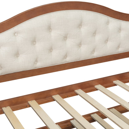 Twin Daybed with Trundle, Twin Size Daybed with 2 Storage Drawers, Wooden Sofa Bed with Upholstered Button Tufted Backrest for Living Room, Bedroom, Guest Room,Walnut Daybeds