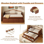 Twin Daybed with Trundle, Twin Size Daybed with 2 Storage Drawers, Wooden Sofa Bed with Upholstered Button Tufted Backrest for Living Room, Bedroom, Guest Room,Walnut Daybeds