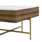 Modern Square Lift-Top Coffee Table Set with Storage & 4 Ottomans White & Walnut