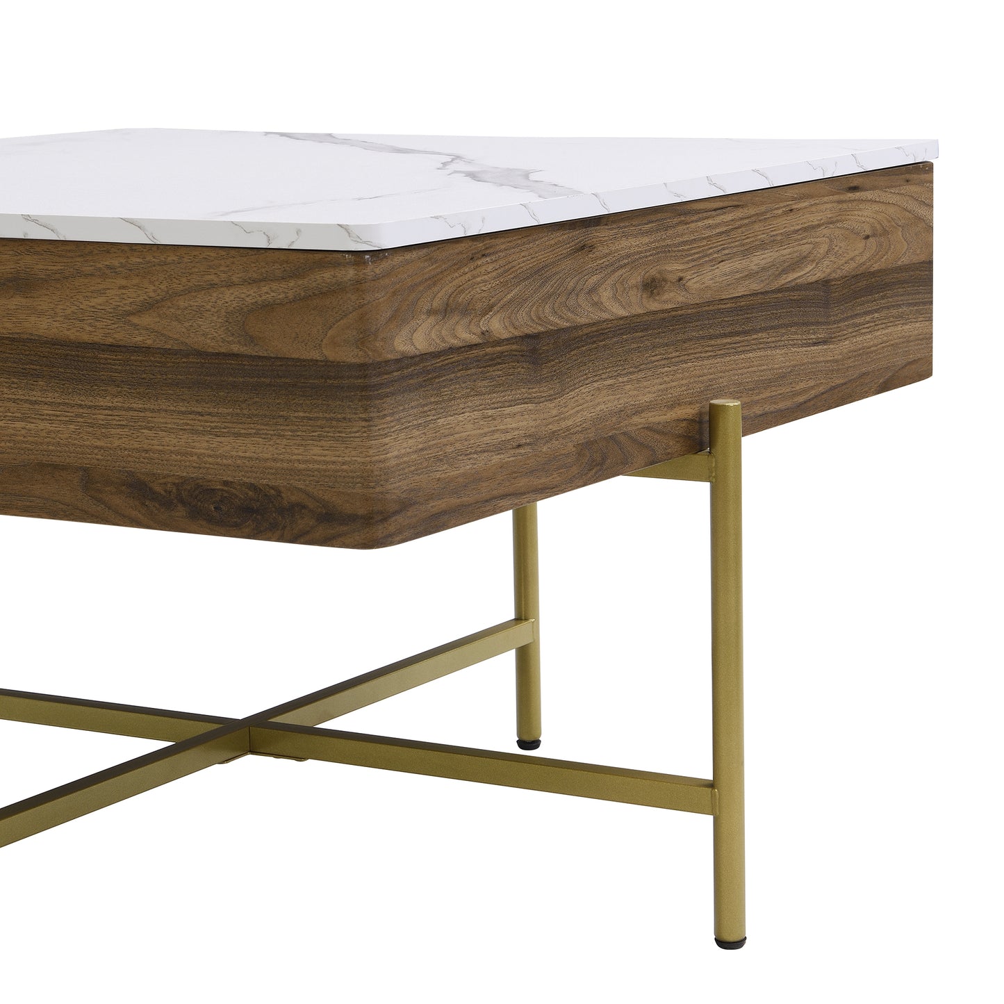 Modern Square Lift-Top Coffee Table Set with Storage & 4 Ottomans White & Walnut