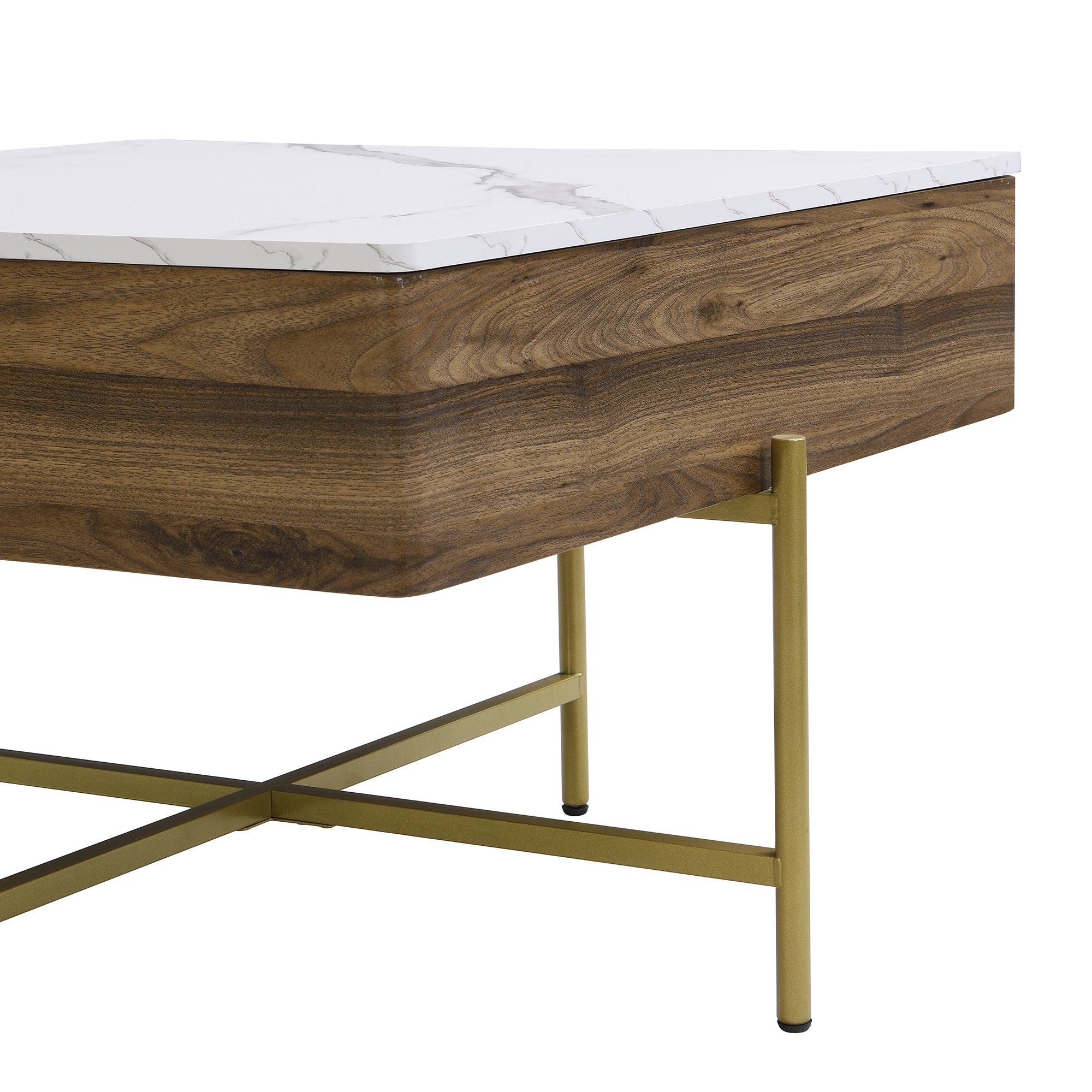 Modern Square Lift-Top Coffee Table Set with Storage & 4 Ottomans White & Walnut