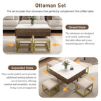Modern Square Lift-Top Coffee Table Set with Storage & 4 Ottomans White & Walnut