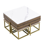 Modern Square Lift-Top Coffee Table Set with Storage & 4 Ottomans White & Walnut