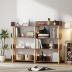 4 Tier Retractable & Rotatable Bookcases, Wooden Corner Book Shelf, Storage Rack for CDs/Movies/Books, Rustic Brown Bookcase, Utility Organizer Shelves for Living Room Home Office Bedroom