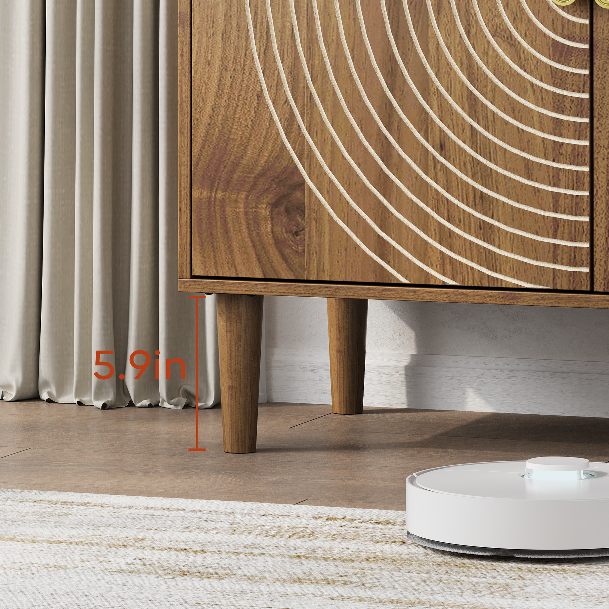 Walnut Wood Buffet Cabinet with Line Groove Design,Sideboard Buffet Cabinet With Storage,Multifunctional Accent Cabinet for Living Room,Entryway,Hallway,Office,Kitchen