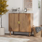 Walnut Wood Buffet Cabinet with Line Groove Design,Sideboard Buffet Cabinet With Storage,Multifunctional Accent Cabinet for Living Room,Entryway,Hallway,Office,Kitchen