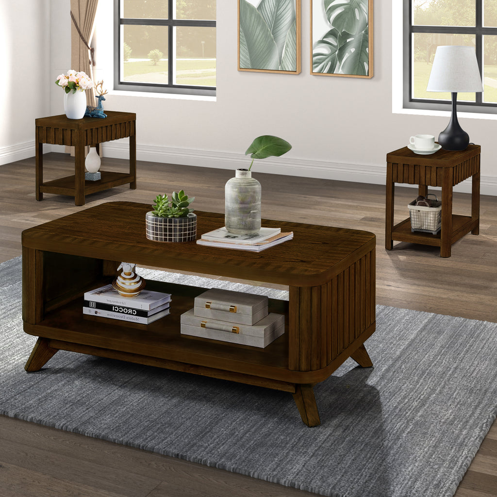 Rectangular Wood Coffee Table for Living Room, 41.5-Inch Coffee Table with Solid Wood Legs, Wood Center Table Tea Table with Open Storage Shelf. Easy Assembly,  Walnut