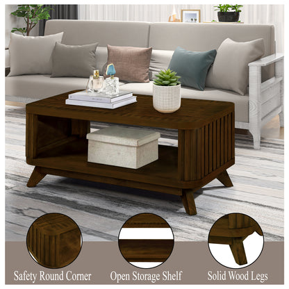 Rectangular Wood Coffee Table for Living Room, 41.5-Inch Coffee Table with Solid Wood Legs, Wood Center Table Tea Table with Open Storage Shelf. Easy Assembly,  Walnut