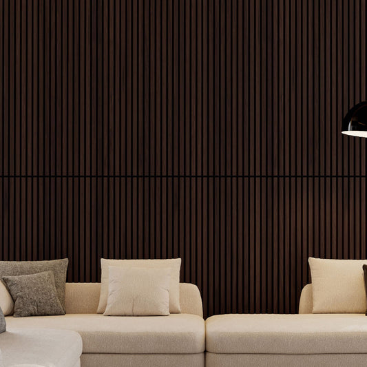Wood Panels for Wall Slat Wall Panels, 2PC Wood Slat Acoustic Panels for Wall and Ceiling - 3D Fluted Sound Absorbing Panel with Three Sides Fully Wrapped on Wood Finish -45.27''X23.62''(Dark walnut)