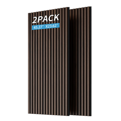 Wood Panels for Wall Slat Wall Panels, 2PC Wood Slat Acoustic Panels for Wall and Ceiling - 3D Fluted Sound Absorbing Panel with Three Sides Fully Wrapped on Wood Finish -45.27''X23.62''(Dark walnut)