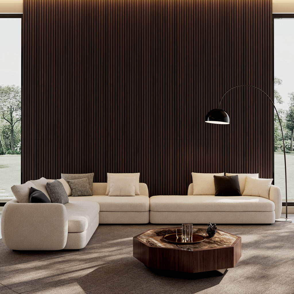 Wood Panels for Wall Slat Wall Panels, 2PC Wood Slat Acoustic Panels for Wall and Ceiling - 3D Fluted Sound Absorbing Panel with Three Sides Fully Wrapped on Wood Finish -45.27''X23.62''(Dark walnut)