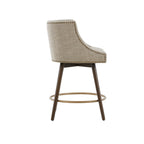Swivel Counter Stool with Antique Bronze Detailing in Beige Tweed and Walnut Wood, 22x22x36.5 Inches Bar Stools